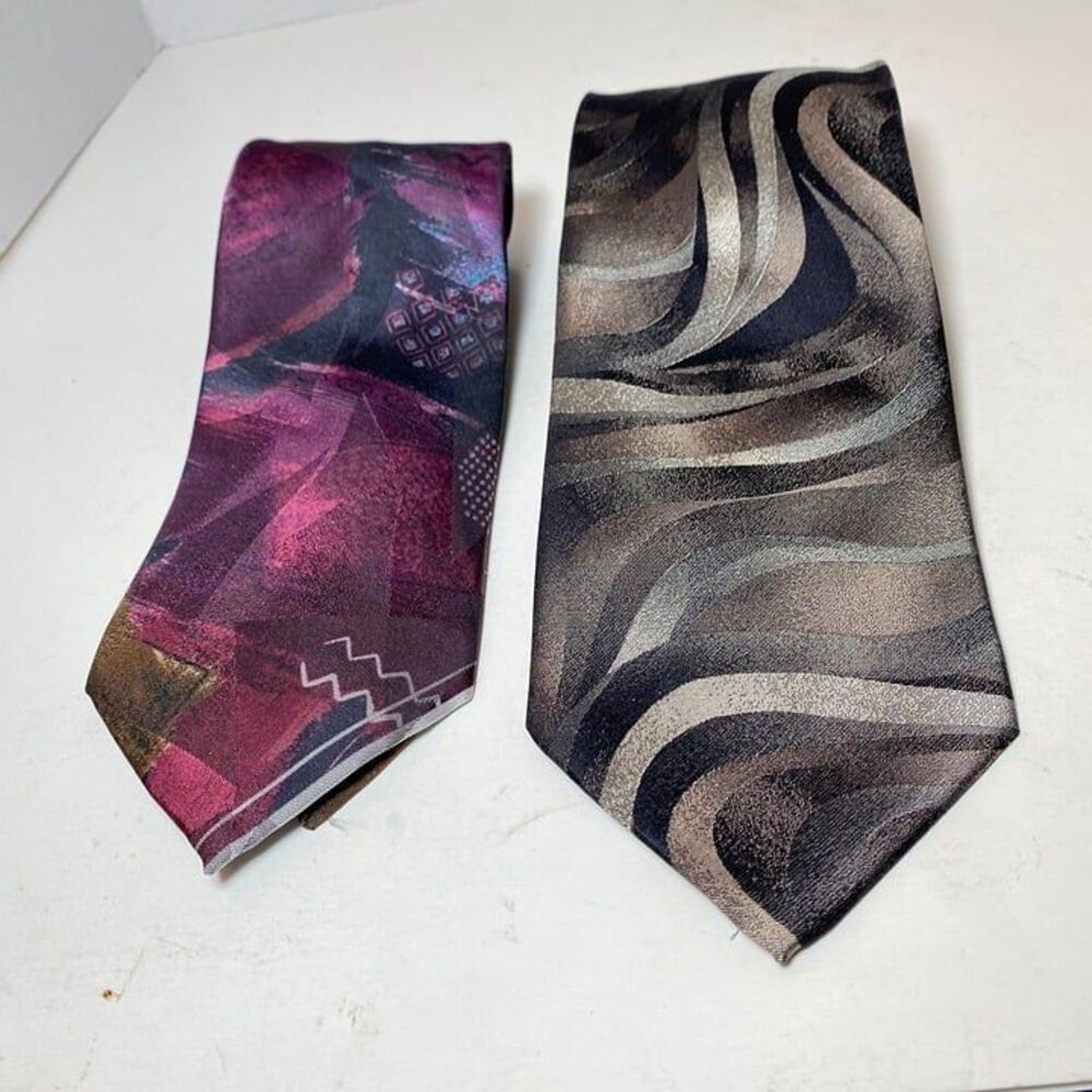 2 Pierre Cardin Silk Vibrant Luxury Ties Purple Violet Navy Abstract 58"x 4” VTG
